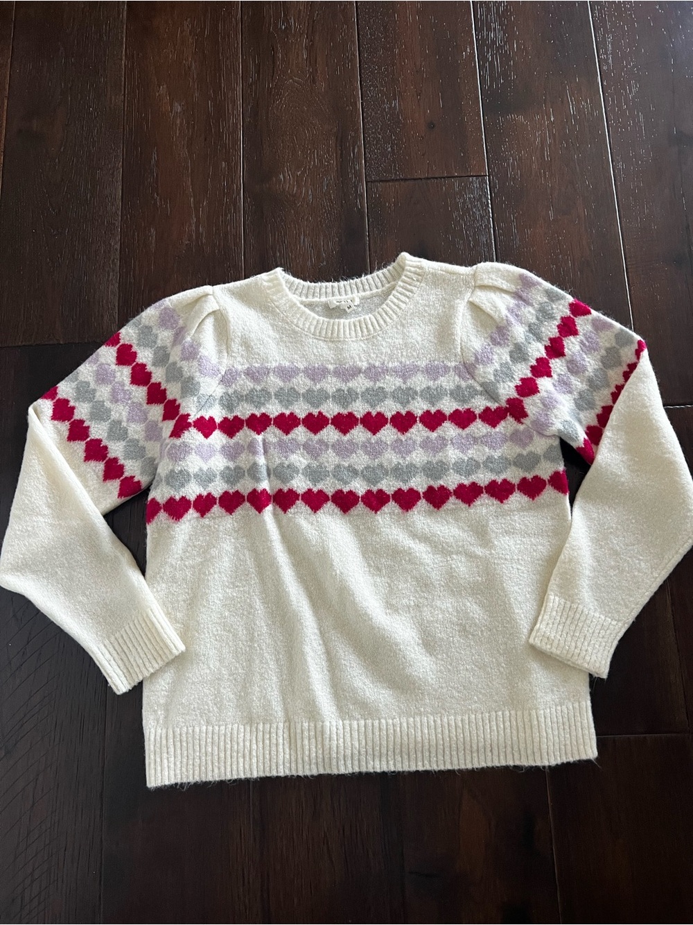 Women's Cream heart puff sleeve sweater